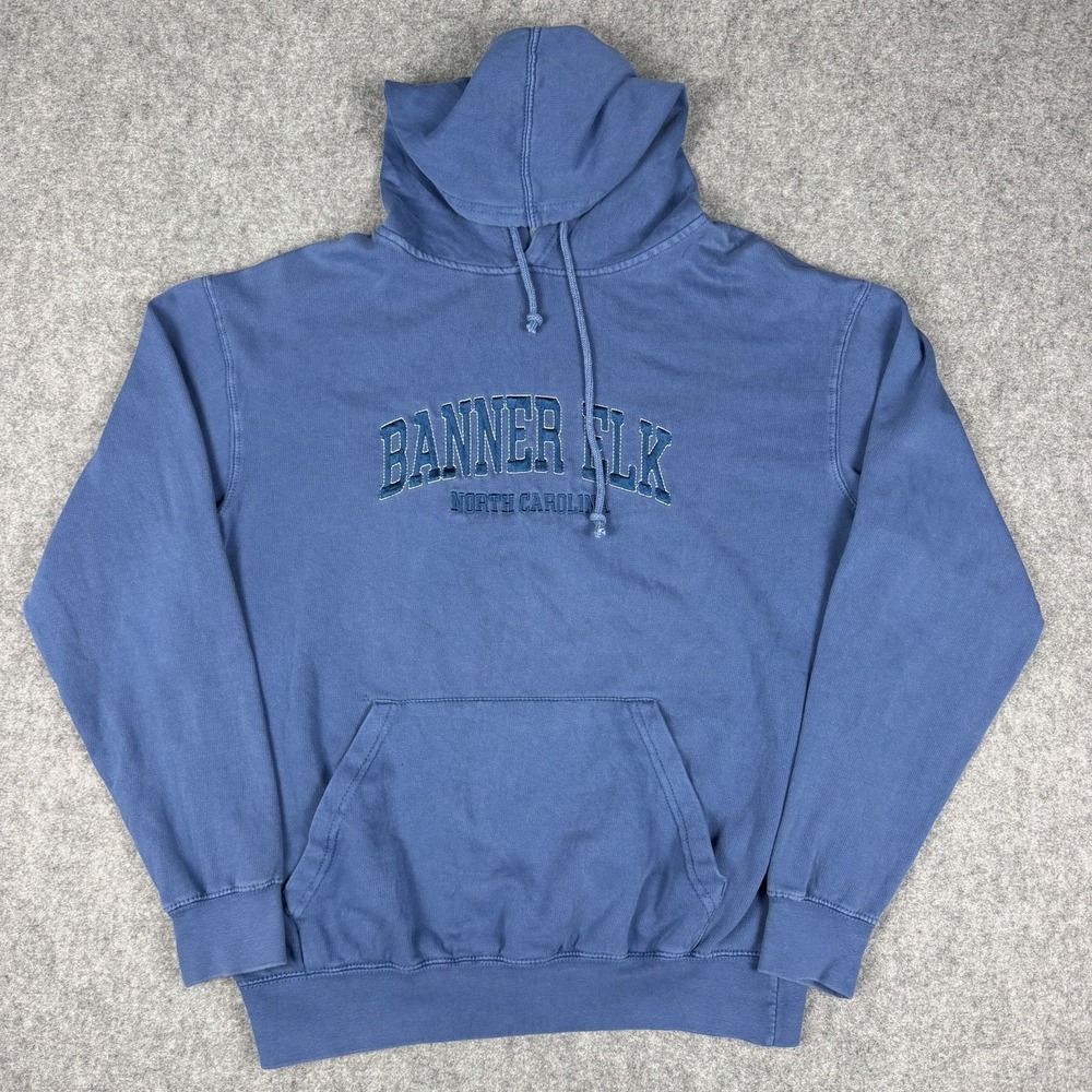 Basix of America Mens Large Blue Banner Elk North Carolina Pullover Hoodie